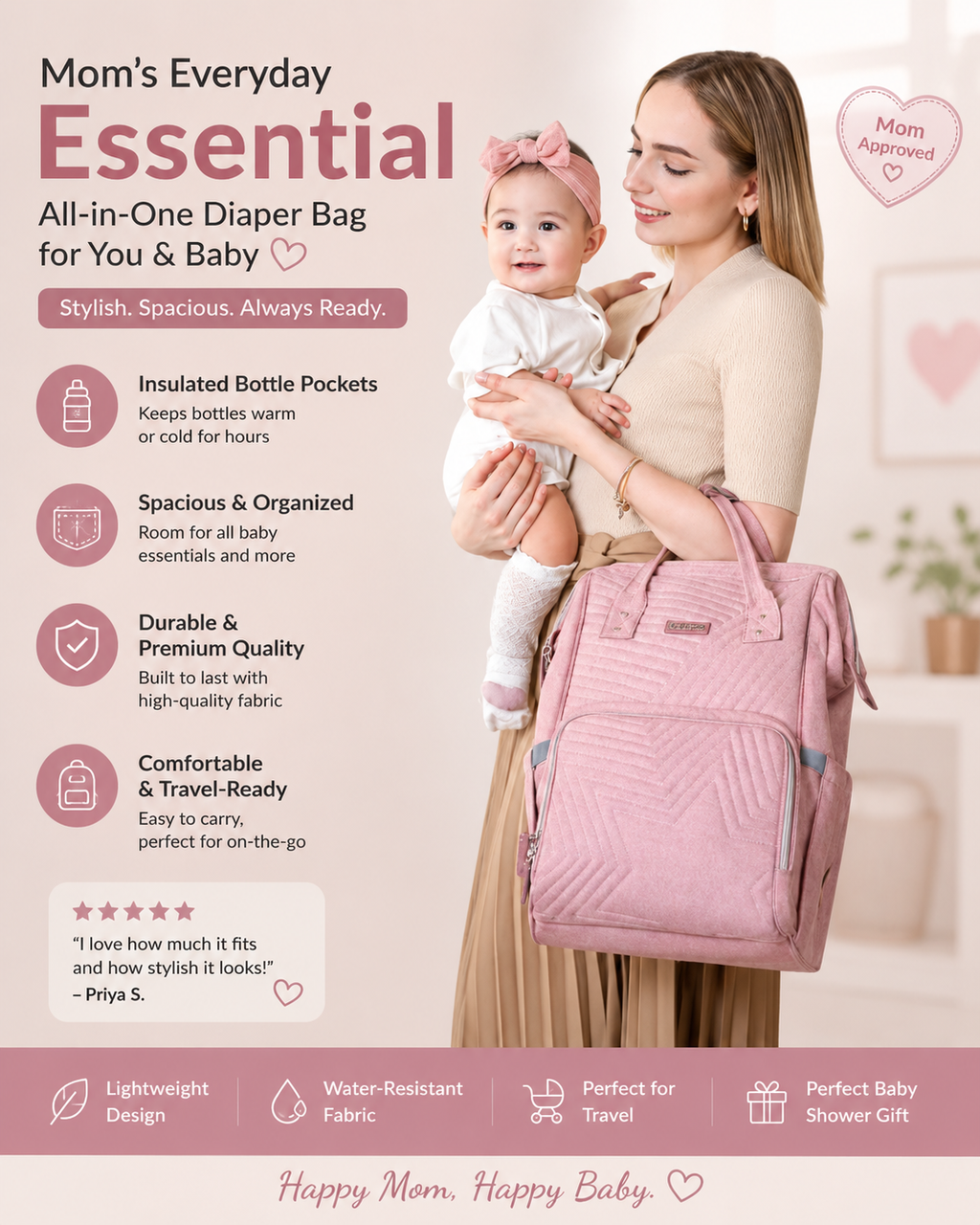 Modern Quilted Diaper Bag Backpack