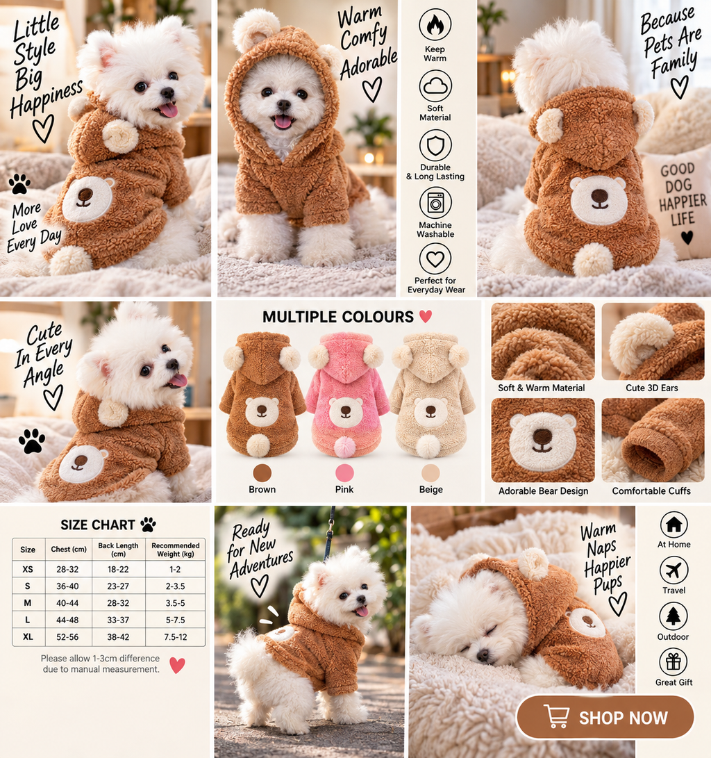 Lambswool Warm And Comfortable Round Bear Hoodie Pet