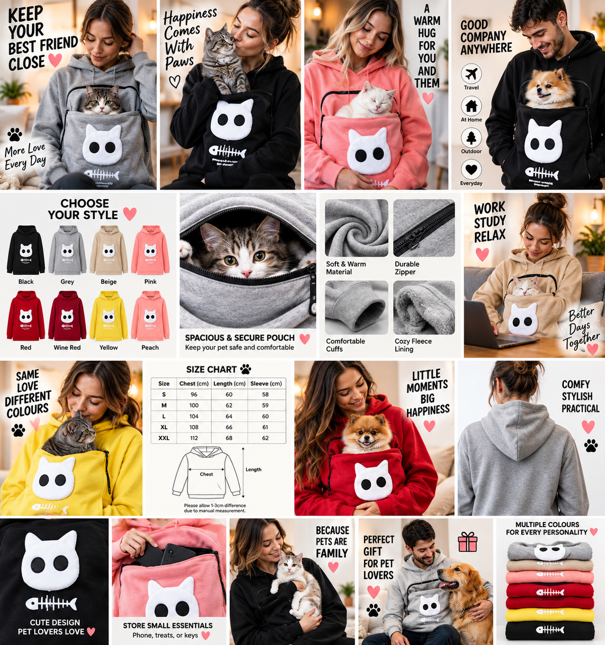 Cat Lovers Hoodie Kangaroo Dog Pet Paw Dropshipping Pullove