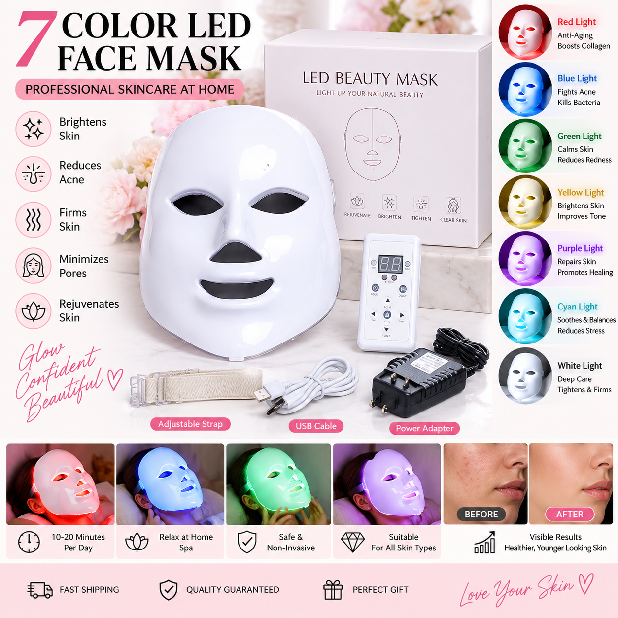 7-Color LED Light Therapy Face Mask
