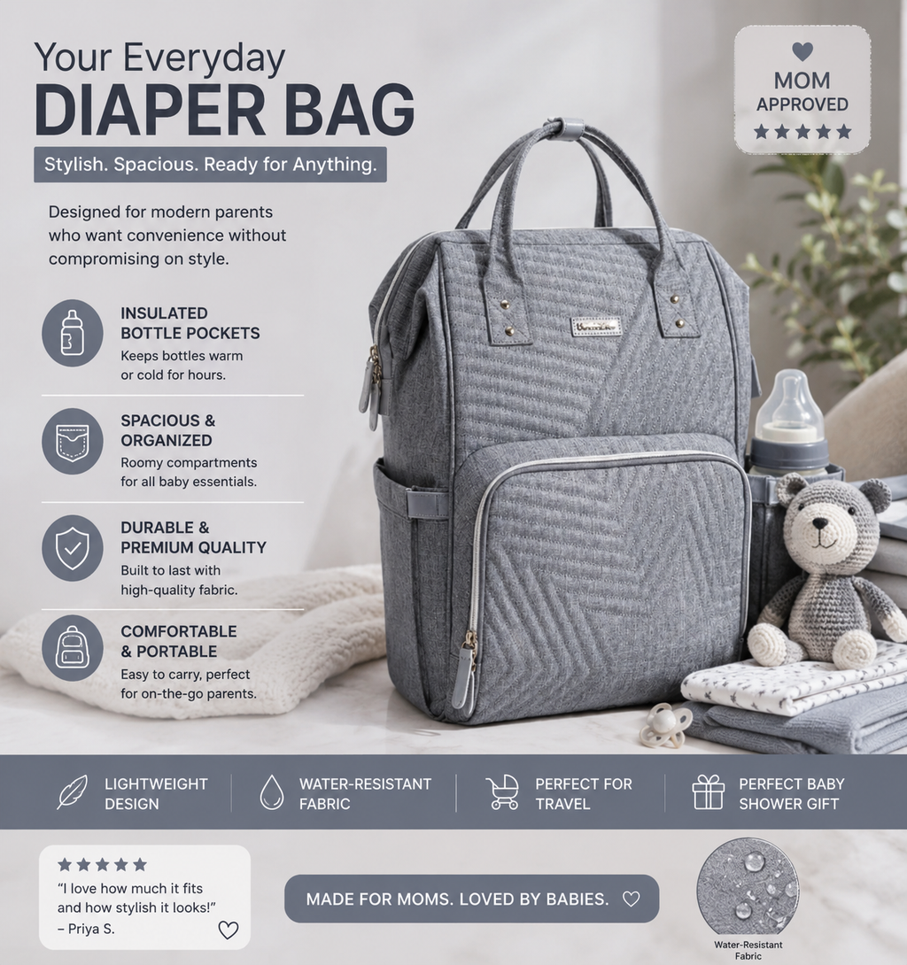 Modern Quilted Diaper Bag Backpack