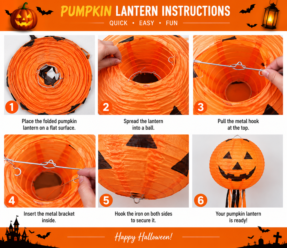 30cm Halloween Paper Pumpkin Hanging Lantern