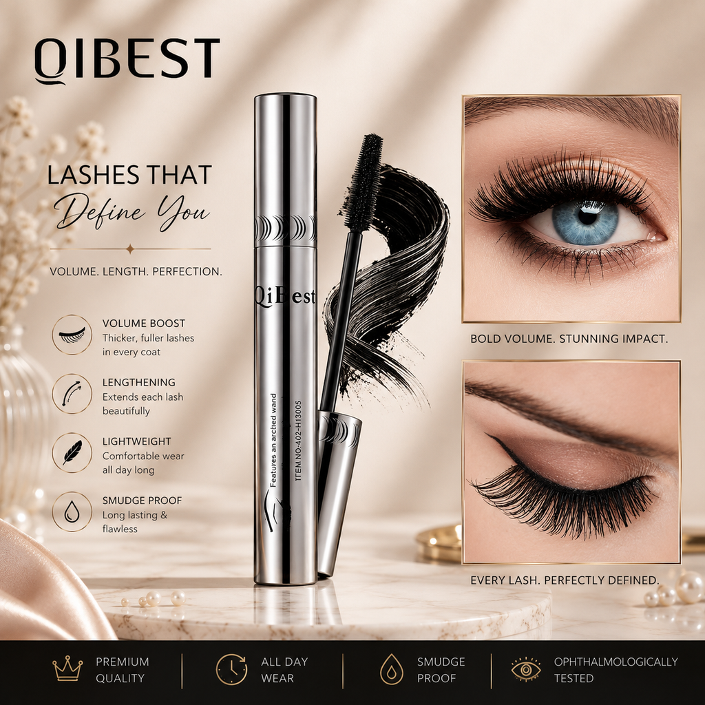 QIBEST Black Mascara Eyelashes Mascara 4D Silky Eyelashes Lengthening