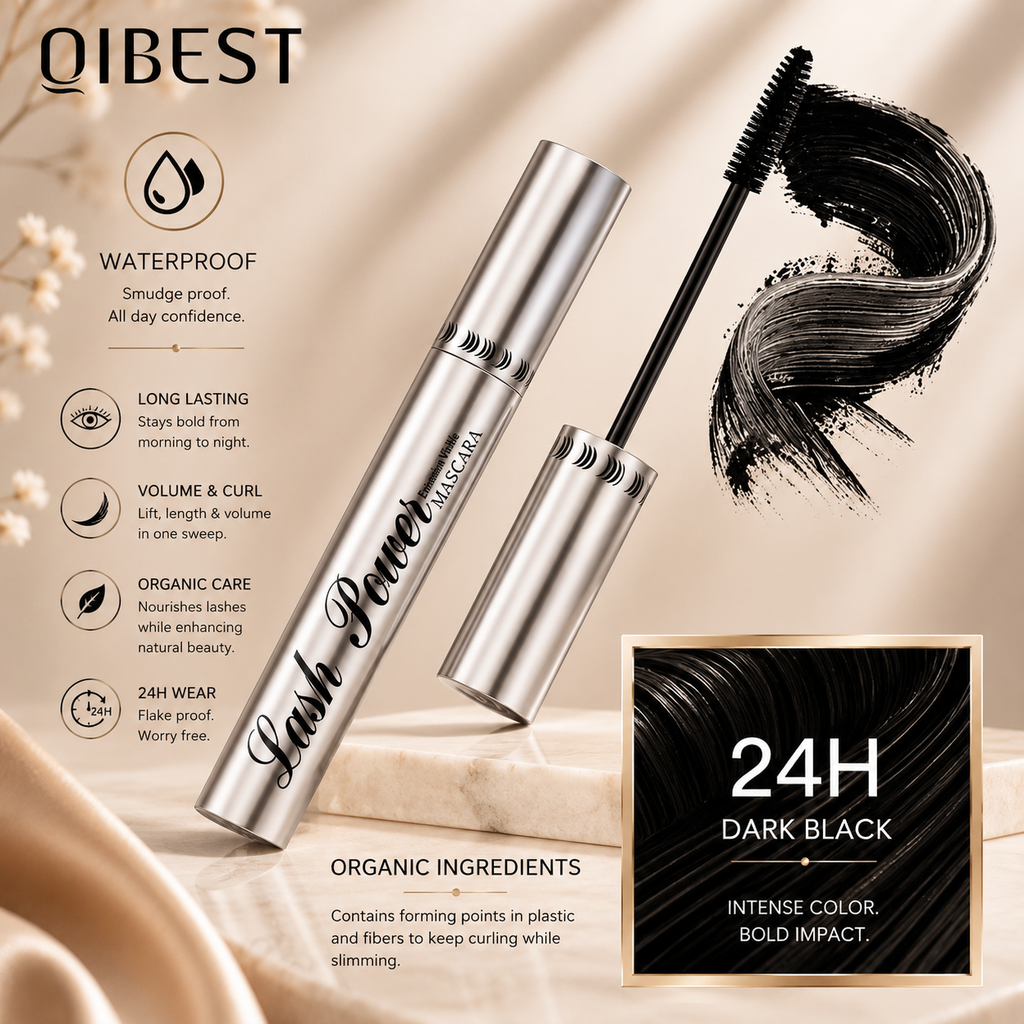 QIBEST Black Mascara Eyelashes Mascara 4D Silky Eyelashes Lengthening