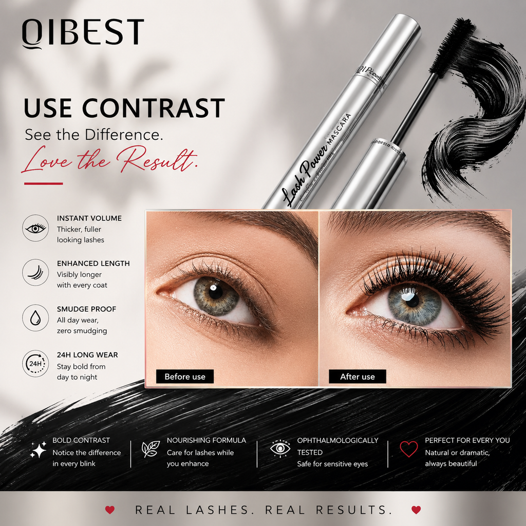 QIBEST Black Mascara Eyelashes Mascara 4D Silky Eyelashes Lengthening