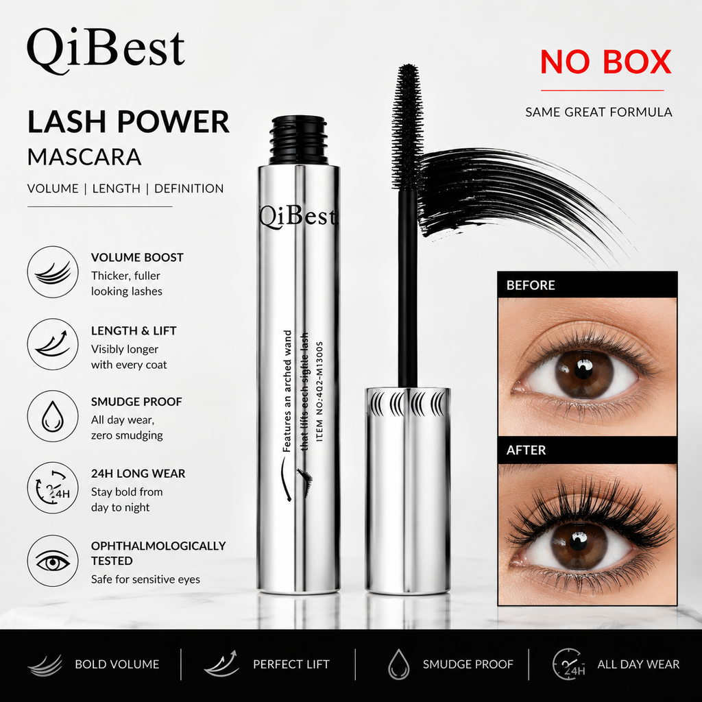QIBEST Black Mascara Eyelashes Mascara 4D Silky Eyelashes Lengthening