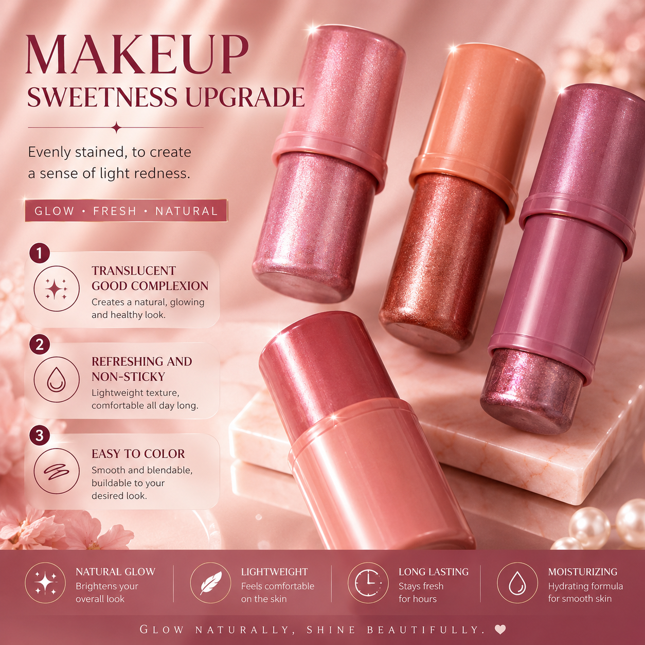 3-in-1 Cheek Blush Stick Lip Tinted Eyes Cheek Lips Brighten Cream
