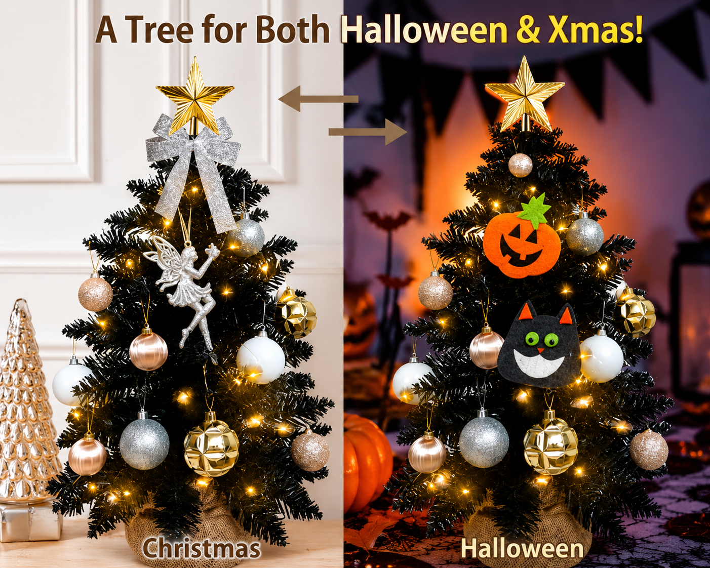 2FT Halloween Decoration Tabletop Christmas Tree with Lights