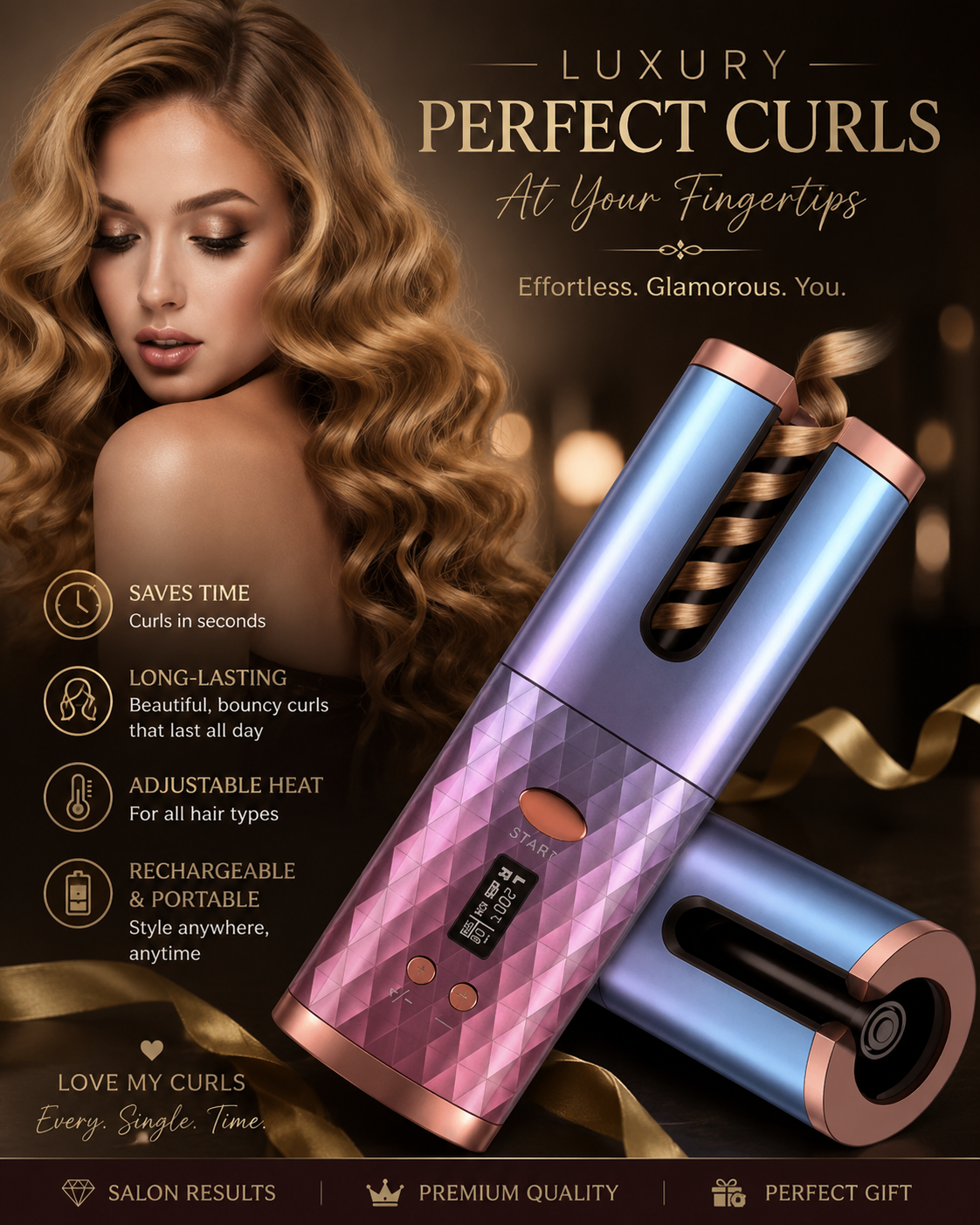 Rechargeable Automatic Hair Curler Women Portable Hair Curling Iron