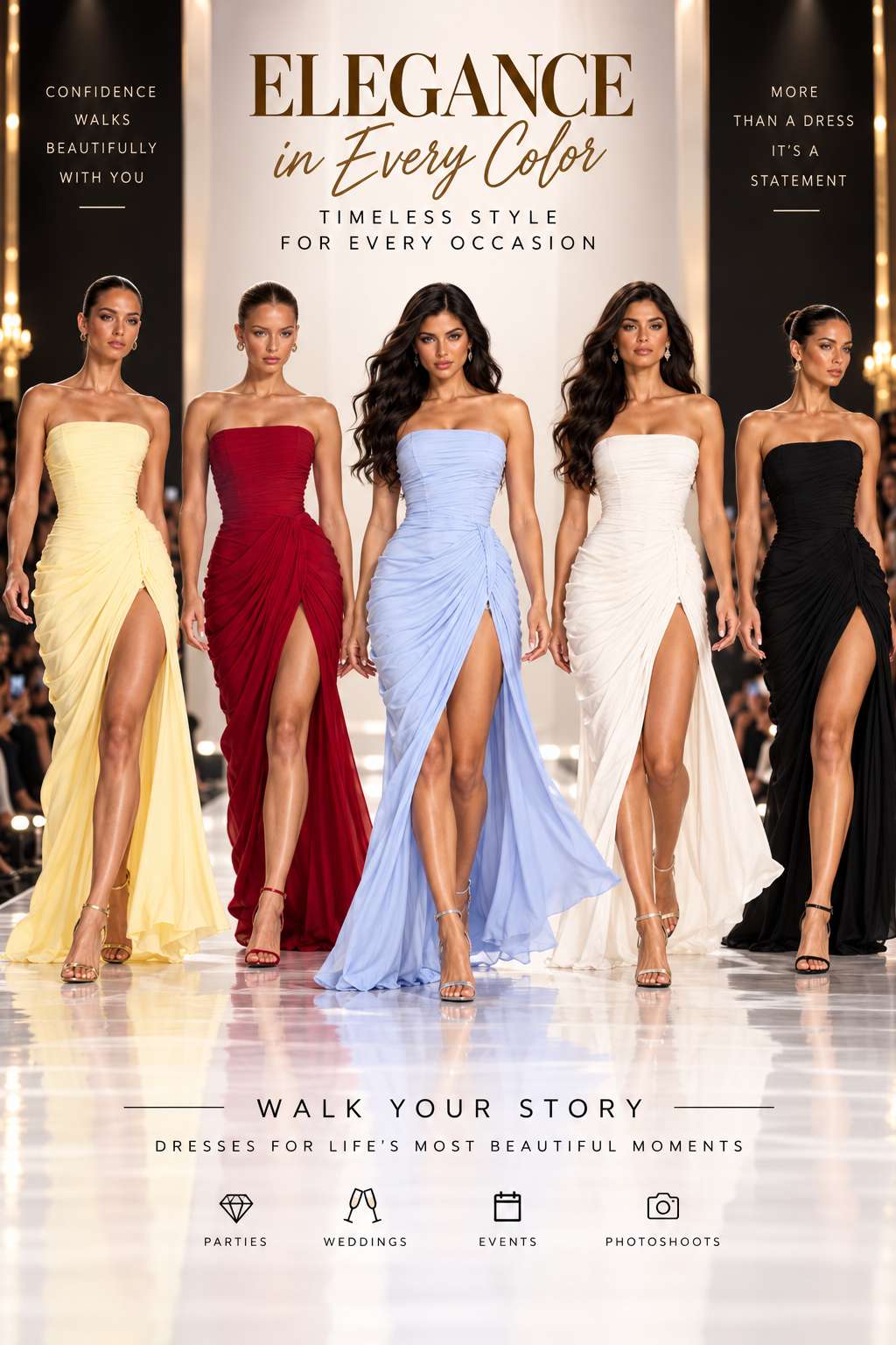 French Style Romantic Strapless Pleated Slit Dress - Women's Elegant Evening Gown For Summer Party Wedding Dresses