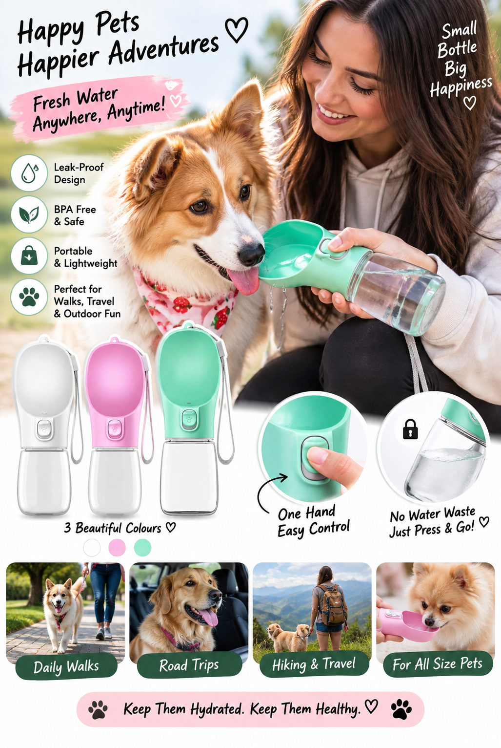 Outdoor Pet Dog Feeder Bowls Cats Dogs Travel Water Dispenser Feeder