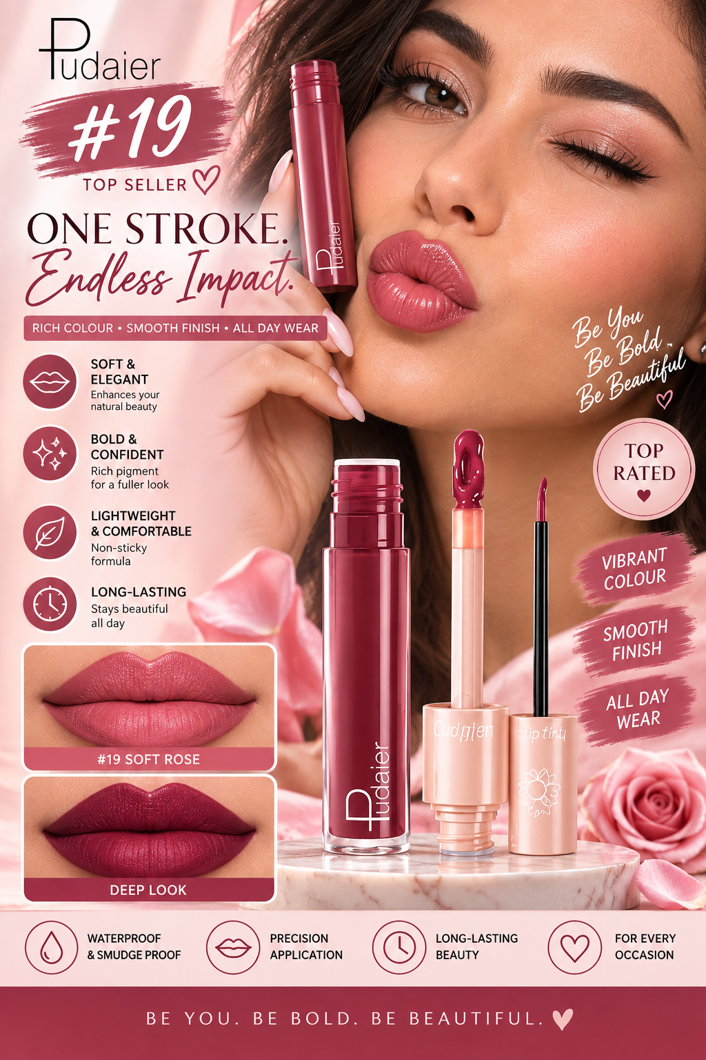 Pudaier Duo Lip Liner & Matte Liquid Lipstick - Color #19 Sangria
