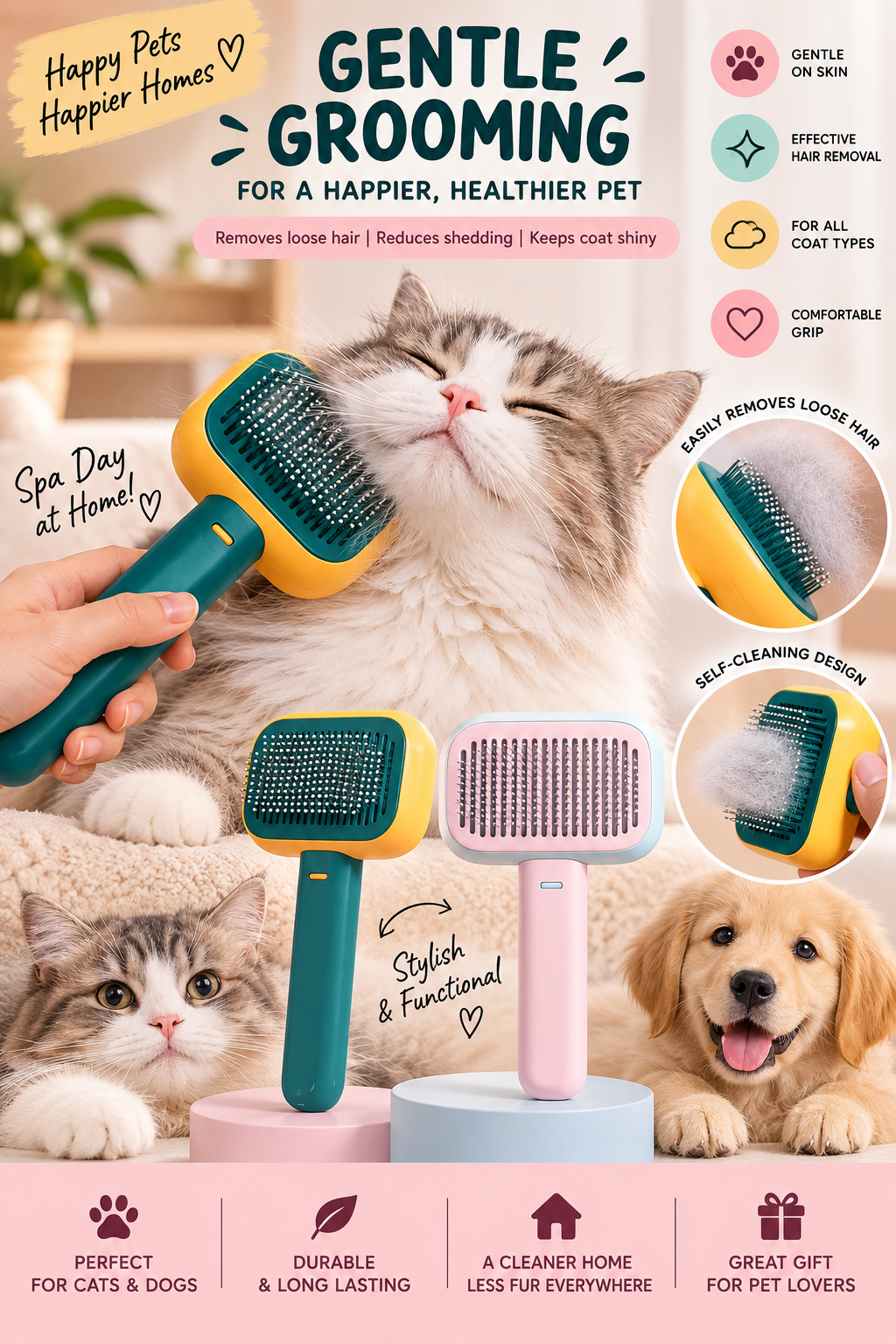 New Pet Cat Dog Hair Brush Hair Massage Comb Open-Knot Brush Grooming