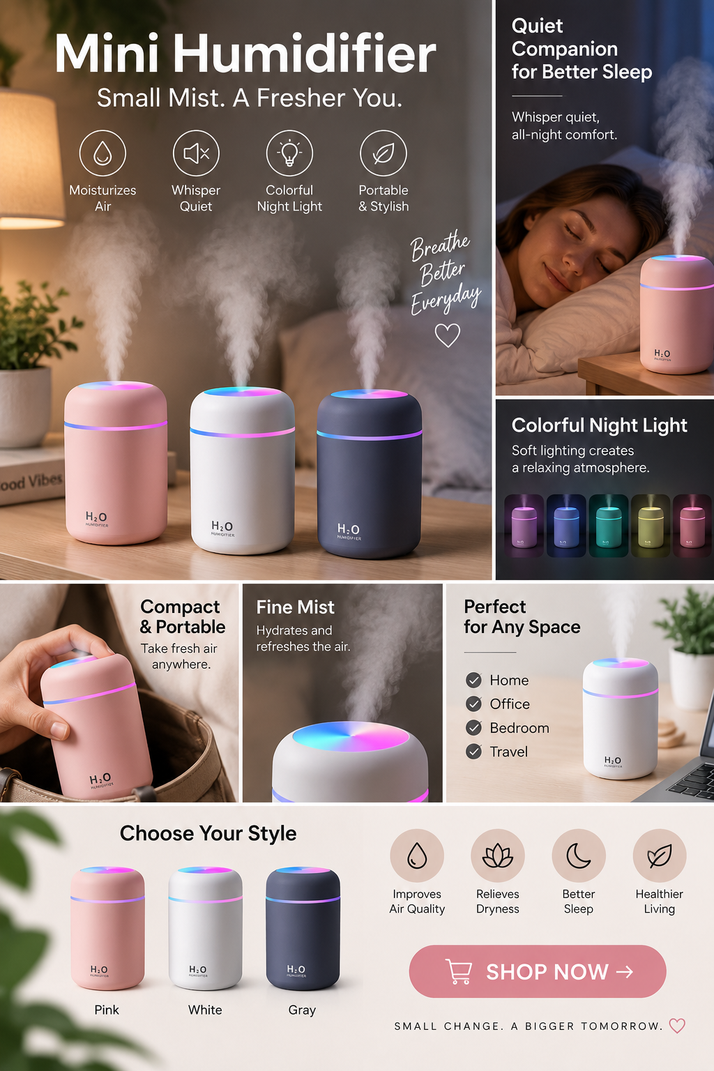 Portable Air Humidifier Aroma Essential Oil Diffuser for Car Home