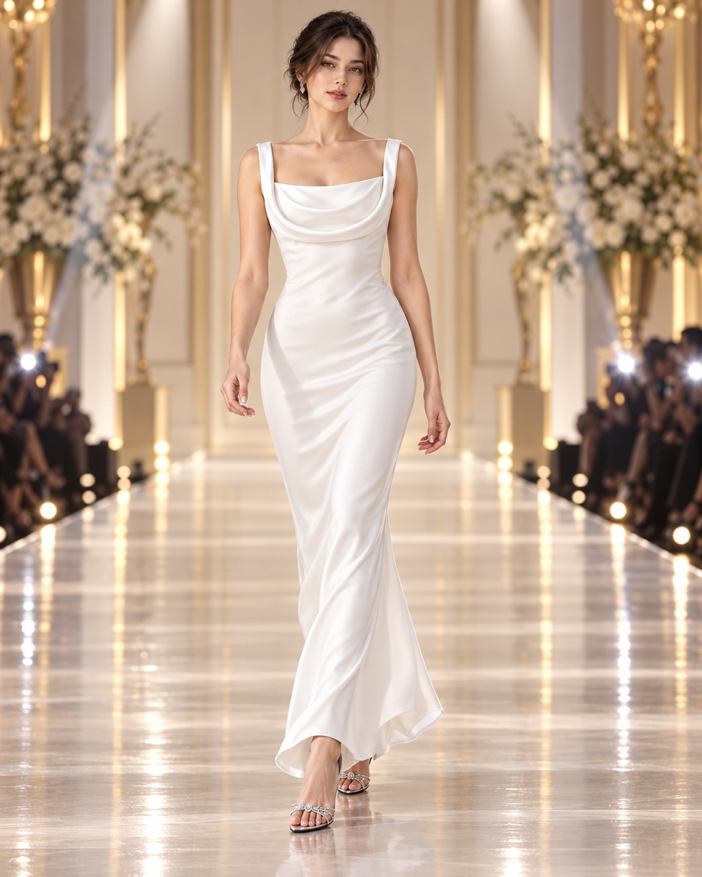 White Satin Backless Cutout Dress