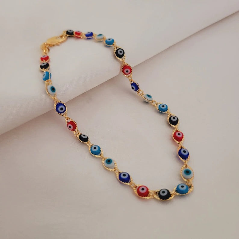 18k Gold Summer Evil Eye Anklet Bracelet